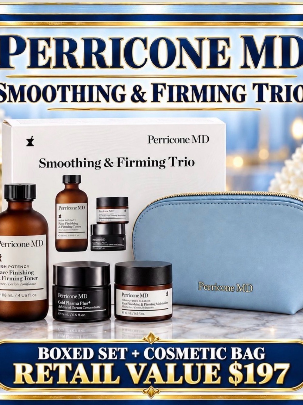 Perricone MD 3pc Smoothing & Firming Trio with Cosmetic Bag